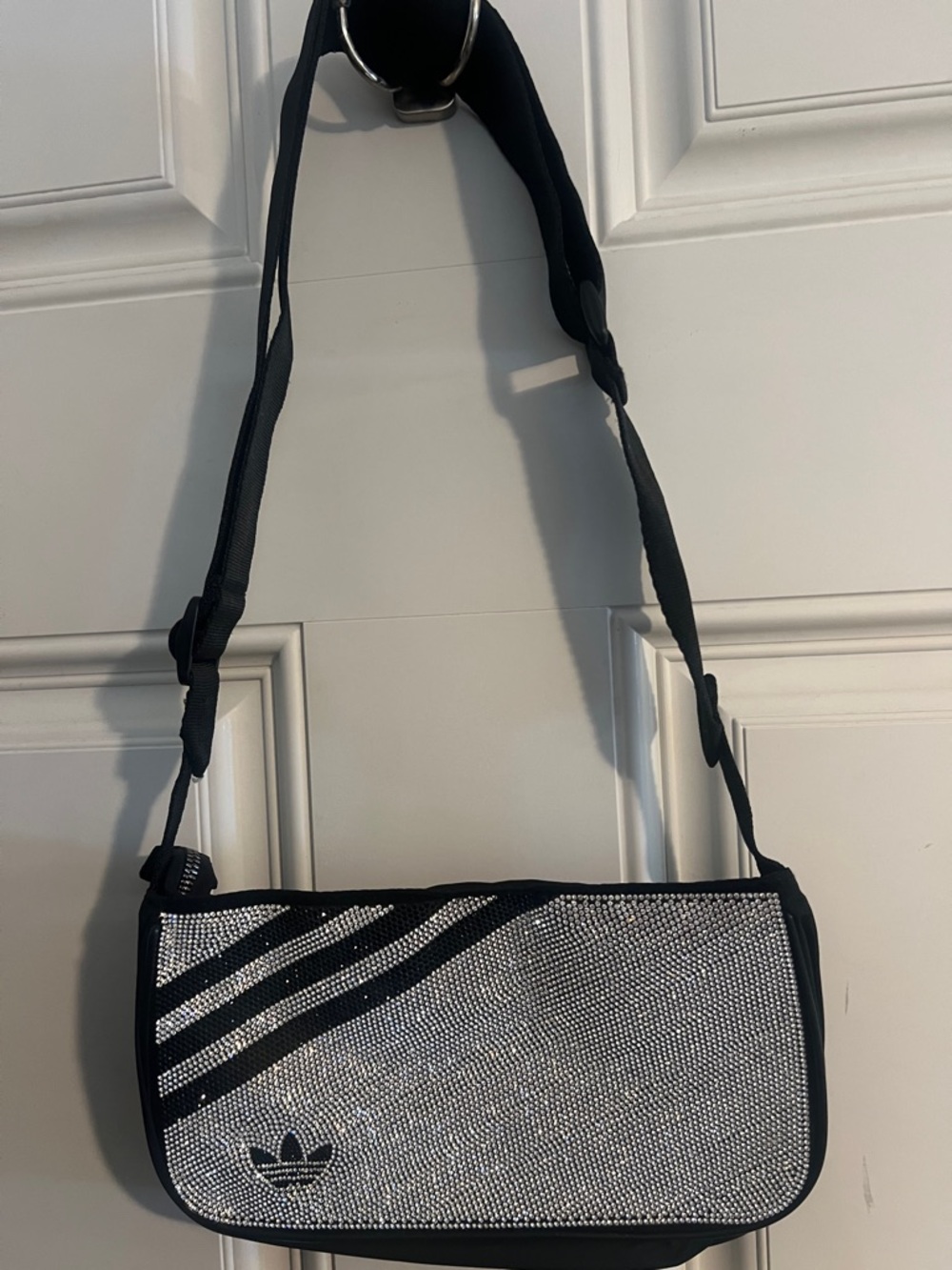 adidas Black and Silver Rhinestone Shoulder Bag with Trefoil